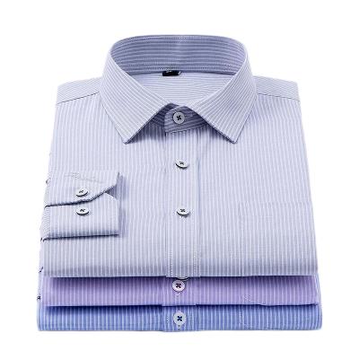 China Formal Shirts Office Fabrics Long Sleeve Cotton Anti-pilling Shirts Regular Fit Striped Buttoned Uniform Cheap Vertical Factory Made for sale