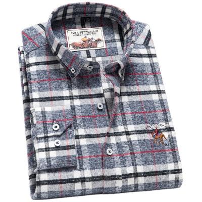 China Anti-pilling Good Quality Plaid Cotton Flannel Long Sleeve Brushed Regular Fit Button Up Shirt England Oxford Style Casual Men's Shirt for sale