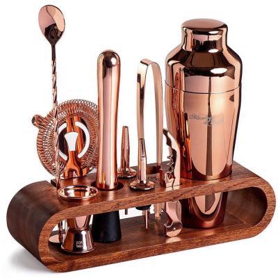 China Bars Clubs Premium Quality Gold Stainless Cocktail Shaker Set With Stand for sale