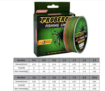 China High tensile power 100meter strong strength monofilament pe line 4 strand braided fishing line for sale