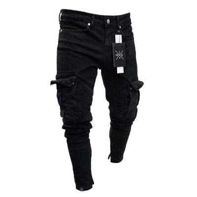 China Newest Big Breathable Hot Selling Black Side Pockets Jogging Mens Denim Pants Skinny Mens Cargo Jeans for sale