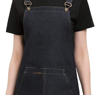 China New Fashion Denim Cross-Back SANITARY Chief Bib Apron With Pockets For Men And Women for sale