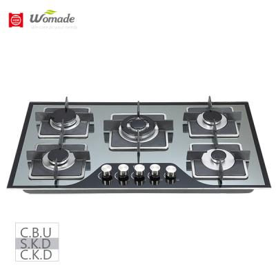 China Easily Cleaned 2021 Stylish Model Gas Hob 90cm Gas Cooker Good Quality Gas Stove Batteries 1.5V or AC 220V Mirror Built-in Glass Hobs 5 Burners for sale