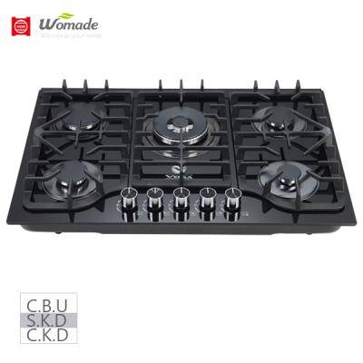 China 5 burner 80cm black glass nozzles 5 built in gas hobs with safety feature estufas elegantes 2022 new design build in hobs for sale