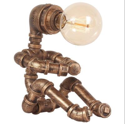 China Wholesale Vintage Industrial Loft Wrought Iron Water Pipe Table Lamp Decoration for sale