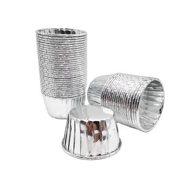 China Disposable Aluminum Foil Cake Cup Foil Cupcake Wrappers Silver Baking Boxes for sale