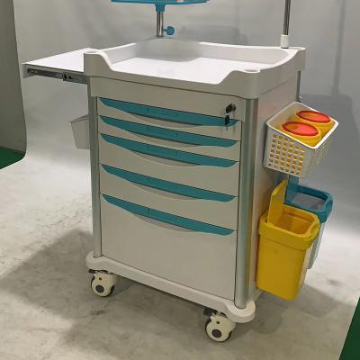 China Flexible Factory Price ABS Medical Trolley Mobile Medical Crash Trolley Emergency Trolley With Drawers for sale