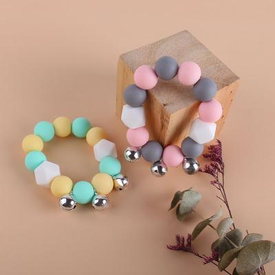 China Bell Toy Soft Stick Teether Infant Teeth Grinding Toy New Style Little Bell Silica Gel Bead Bracelet Baby Puzzle Soft Stick for sale