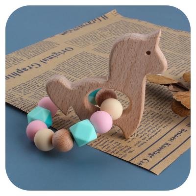 China Baby 1pc Toy Beech Wood Ring Soft Teether Bead Beech Wood Teether Ring Pendant Bracelet Ins Style Cute for sale