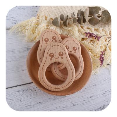 China Beech Wood Teething Toy Engraved Avocado Cute Wooden 100% Organic Eco-Friendly Baby Teether for sale