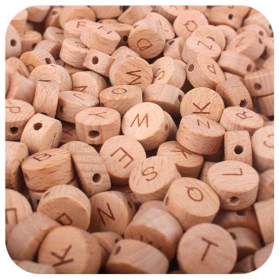 China Eco-friendly DIY Round Beech Wood Accessories Beads Natural Bead Alphabet Letters Crafts Wood For DIY Pacifier Chain for sale