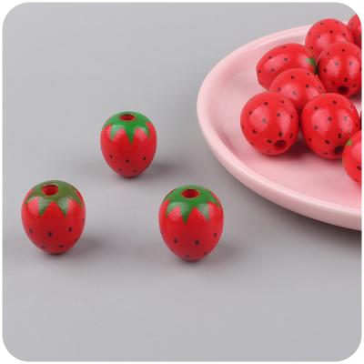 China Food Grade Eco-friendly Natural Strawberry Wooden Round Beads For Caring Accessories Pacifier Teether Rattle DIY Toy for sale