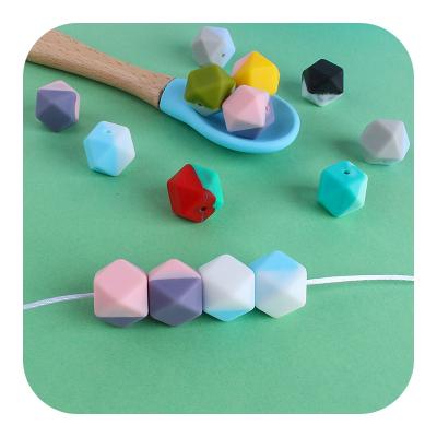 China Safe 14mm BPA Free Food Grade Loose Double Color Baby Teething Silicone Soft Geometric Hexagon Beads For Jewelry Making for sale