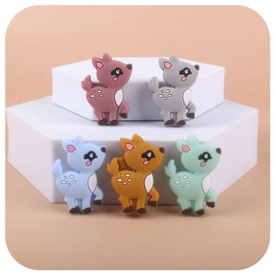 China Safe 2021 BPA Free Silicone Frosted Beads Food Grade Baby Silicone Animal Deer Beads for sale