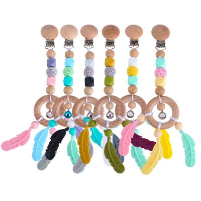 China New Style BPA Free Small Bell Toy Teether Infant Pacify The Bell Silica Gel Bead Bracelet Baby Puzzle Beech Pacifier Chain for sale