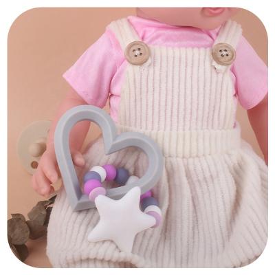 China Toy Wholesales Heart Star Shape Beech Soft Teething Toys Silicone Teether Bracelet For Baby for sale