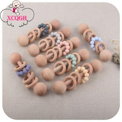 China Toy Natural Wood Beech Wooden Soft Ring Teether Rattle Toy for sale