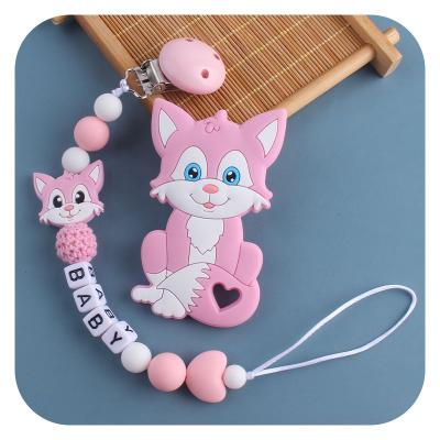 China Soft Toy Baby Teething Cute Pendants Fox Silicone Teether Toy And Anti-drop Dummy Teething Chain for sale