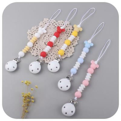 China BPA Free Silicone Around Bead Pacifier Clip Chain DIY Baby Mouse Silicone Pacifier Clip Nipple Chain Custom for sale