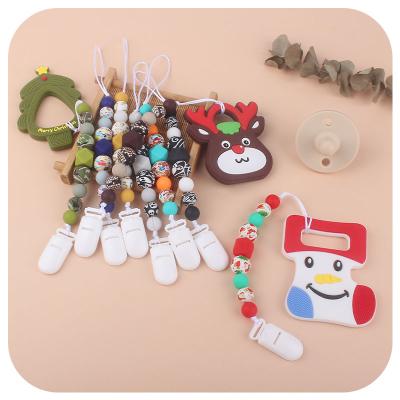 China BPA Free Wholesale Christmas Silicone Beads DIY Baby Pacifier Holder Anti-Drop Baby Pacifier Chain for sale