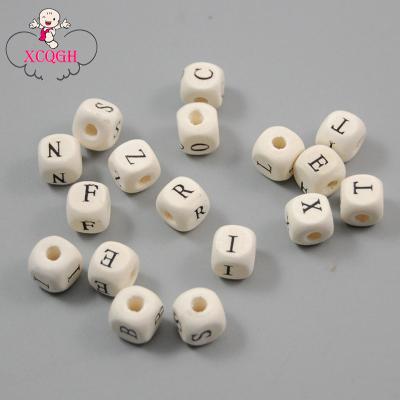 China Wooden Letter Beads For Customize Name On Pacifier Clips Teething Toys Baby Teether Wooden Beads For DIY Pacifier Chain 10x10MM for sale