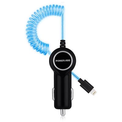 China iPhone 6s USB Car Charger Adapter Universal with Lighted Coiled Cable for sale