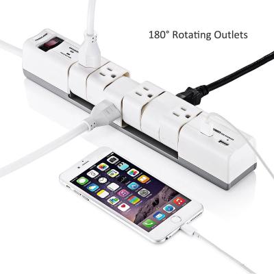 China 6 Outlets180 Rotatable Electrical Power Strip Surge Protector with Dual 3.4A Smart USB Ports for sale