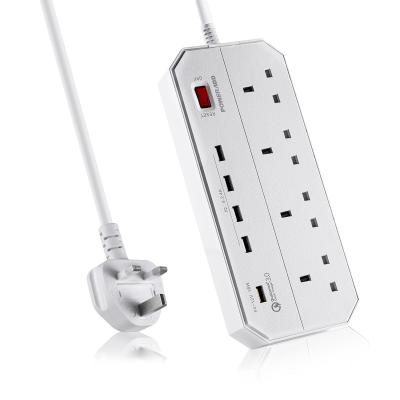 China 4 Way Outlets 4 USB Ports British Electrical Power Strip 1 QC 3.0 Port / Surge Protection Power Socket for sale