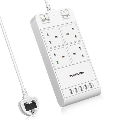 China 5 USB Ports UK Plug Electrical Power Strip Extension Lead 4 Way Outlets Individual Switch Power Socket for sale