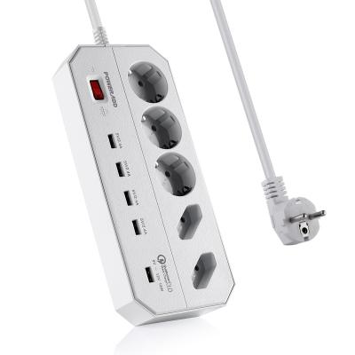 China QC 3.0 USB Port EU Socket Power Saving Power Strip Electrical 5 Outlet With Surge Protection for sale