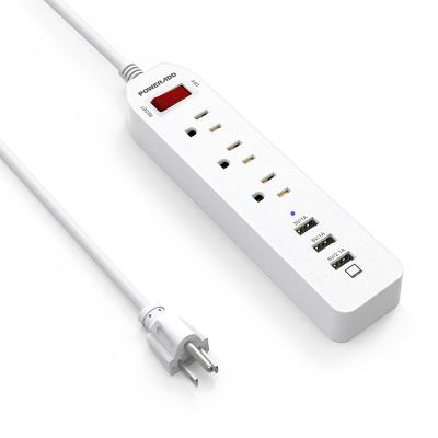 China 3 Outlet US Plug Electrical Power Strip 5 foot Heavy Duty Extension Cord with 3 USB Charging Ports for sale