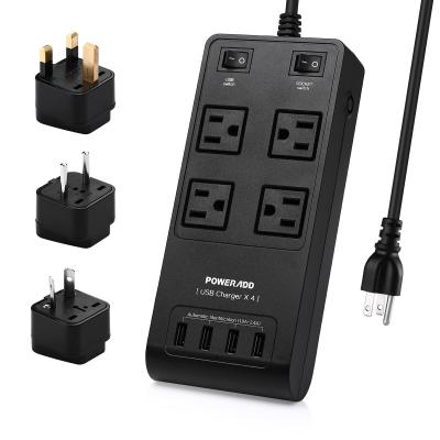 China Mini Surge Protector Electrical Power Strip 4 Outlets 4 USB Ports with UK / AU / EU Adapters for sale