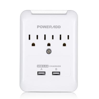 China Smart wall mount USB Power Strip / US Plug 3 Outlet Power Strip Surge Protector UL Listed for sale