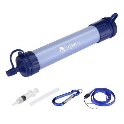 China Survival Straw Outdoor Emergency Water Filter Kit With Cleanning Set And Carabiner for sale