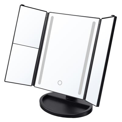 China Tri-fold Makeup Mirror with USB Charging and Battery Supply, Touch Screen, 180°Adjustable Rotation, Countertop Cosmetic for sale