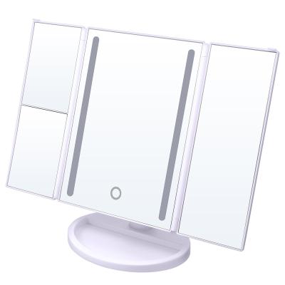 China Adjustable LED Makeup Vanity Mirror 1x - 10x Magnification Tri - Fold Touch Screen for sale