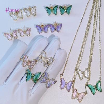 China 2022 Fashion New Girl Women's Other Sweet Necklace Jewelry Set Transparent Colorful Resin Stud Earrings Stud Rings for sale