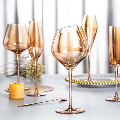 China No Ion Plating Amber Crystal Goblet Luxury Wine Champagne Glass Factory Price for sale