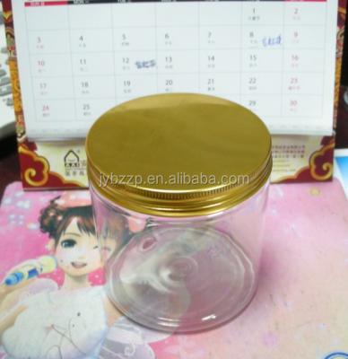 China Food Grade Clear Plastic Canned Food PET Jar With Silver/Gold Foil Cap, Plastic Pet Cosmetic Cream Jar for sale