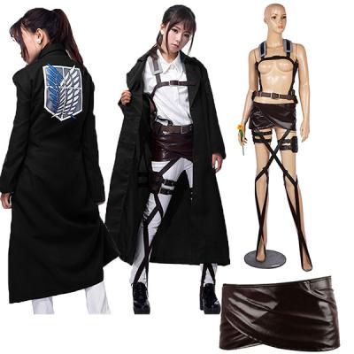 China Cosplay Hoodie Attack on Titan Cloak Shawl Belt Costume Black Leather Shorts Cosplay Costume Adult Shingeki No Kyojin Rivaille Jacket for sale