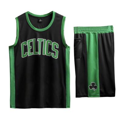 China Wholesale High Quality Antibacterial Green Plus Size Celticman Black White Basketball Shorts Mens Basketball Tank Top Suit Sports Shirt Clothes for sale