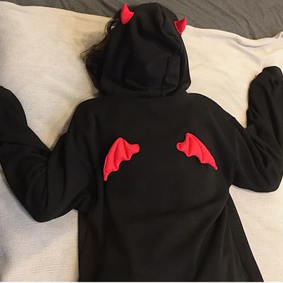 China Little Devil Anti Shrink Horns Anti Shrink Horns Women Harajuku Sweatshirts Women Gothic Hooded Demon Fly Wings Loose Pullovers Pocket Full Streetwear for sale