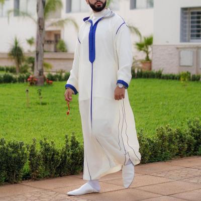 China Wholesale Zipper Big Size Islamic White Blue Jacket Hat Suit Abaya Men's Long Robe Muslim Robe Dress for sale