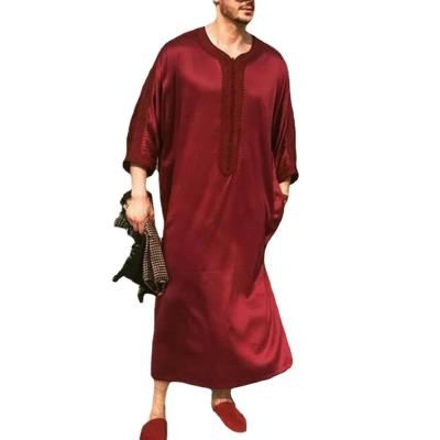 China Wholesale M-4XL Islamic Men's Muslim Abaya Long Dress M-4XL Costume Long Sleeve Long Robe National Fashion Simple Red Jacket for sale