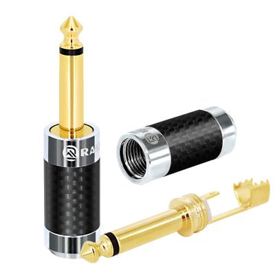 China audio & Video RASANTEK Plating 24K Gold Carbon Fiber Earphone 6.35mm High Fidelity Audio Connector for sale