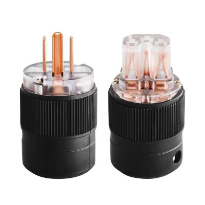 China Rasantek OEM DIY Copper Plating Gold Electrical Socket Power US Plug Commercial Pure Female Male Plug for sale