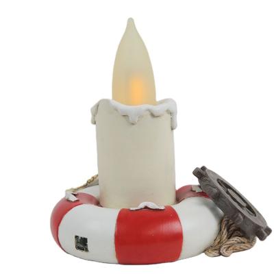 China Europe Striped Color Lifebuoy Red And White Candle Holder With Led Candle For Amazon Sales for sale