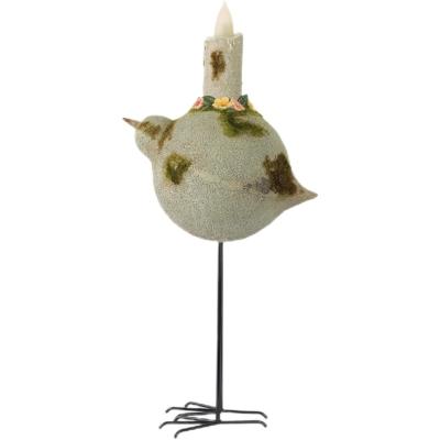 China Europe metal funny big feet polyresin stone bird statue led candle with moving flame for sale