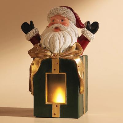 China Europe Custom Design Polystone Toy Dwarf Figurine Cartoon Santa Claus Figurine With LED Light for sale