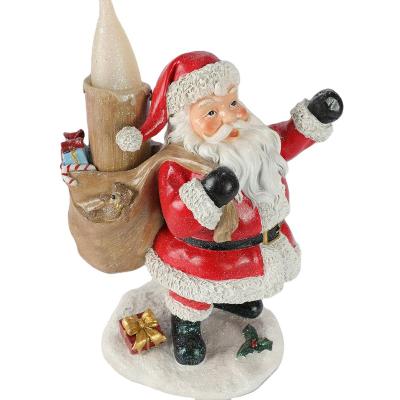 China Morden Christmas Decoration Gift Santa Figurine Gift with Gift Bag and LED Candle Light for sale